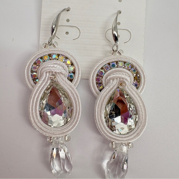 Handmade Earrings Soutache‎ handcrafted White - Picture 5 of 8